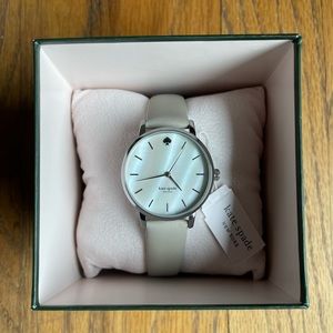 Kate Spade Grey Leather watch, Pearlescent face. New, worn once. Tag and box!